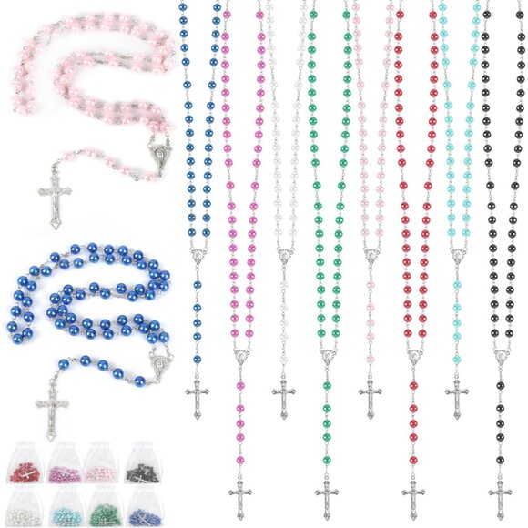 32-Piece Pearl Rosary Beads Bulk Set for Women with Organza Bags, 8mm, White, Re - Picture 1 of 7
